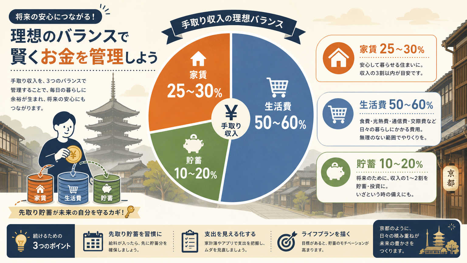 京都で貯蓄しやすい暮らし方の結論|家賃と生活費のバランスがカギ